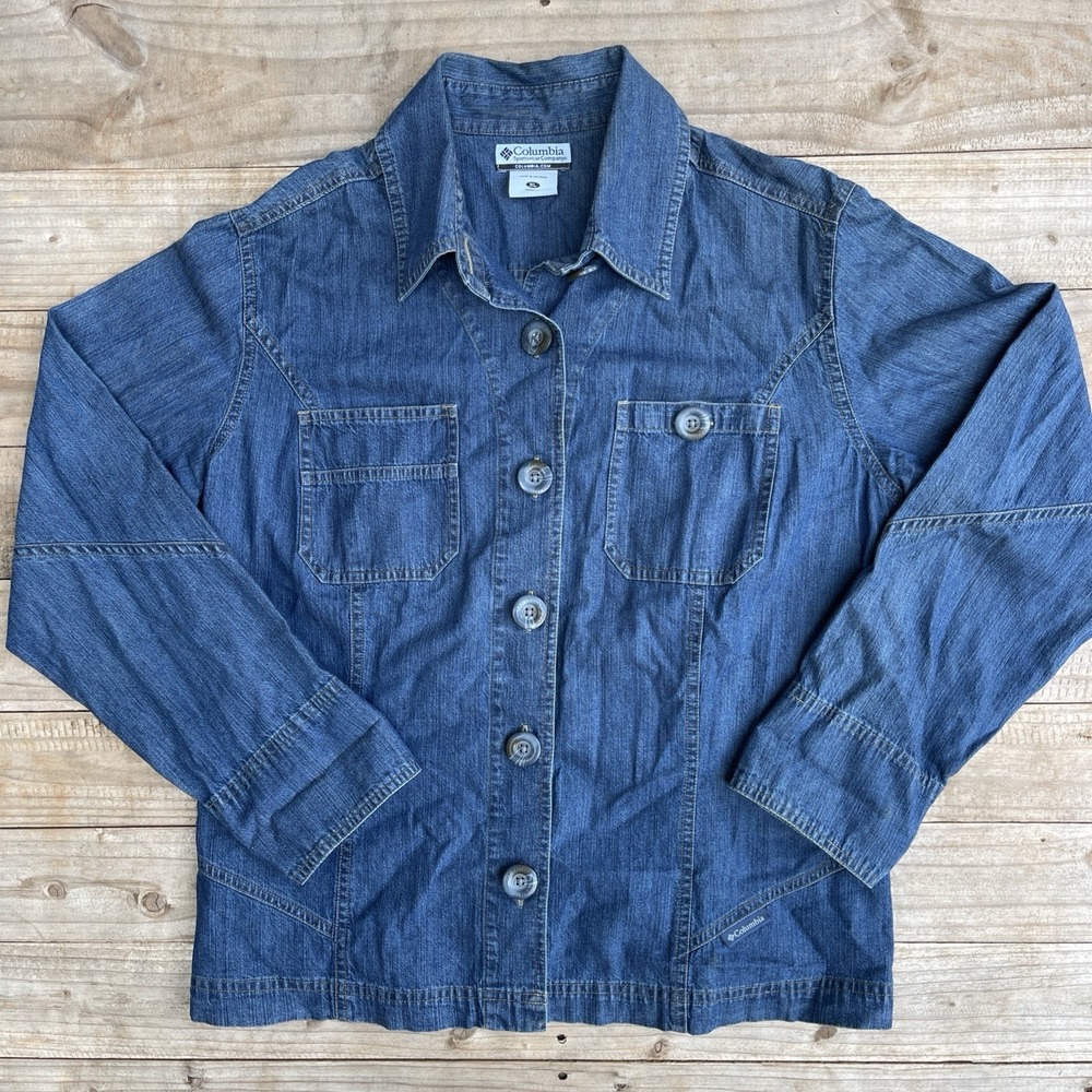 Columbia Women's XL Denim Chore Jacket 100% Cotton Blue Work Top Light Weight